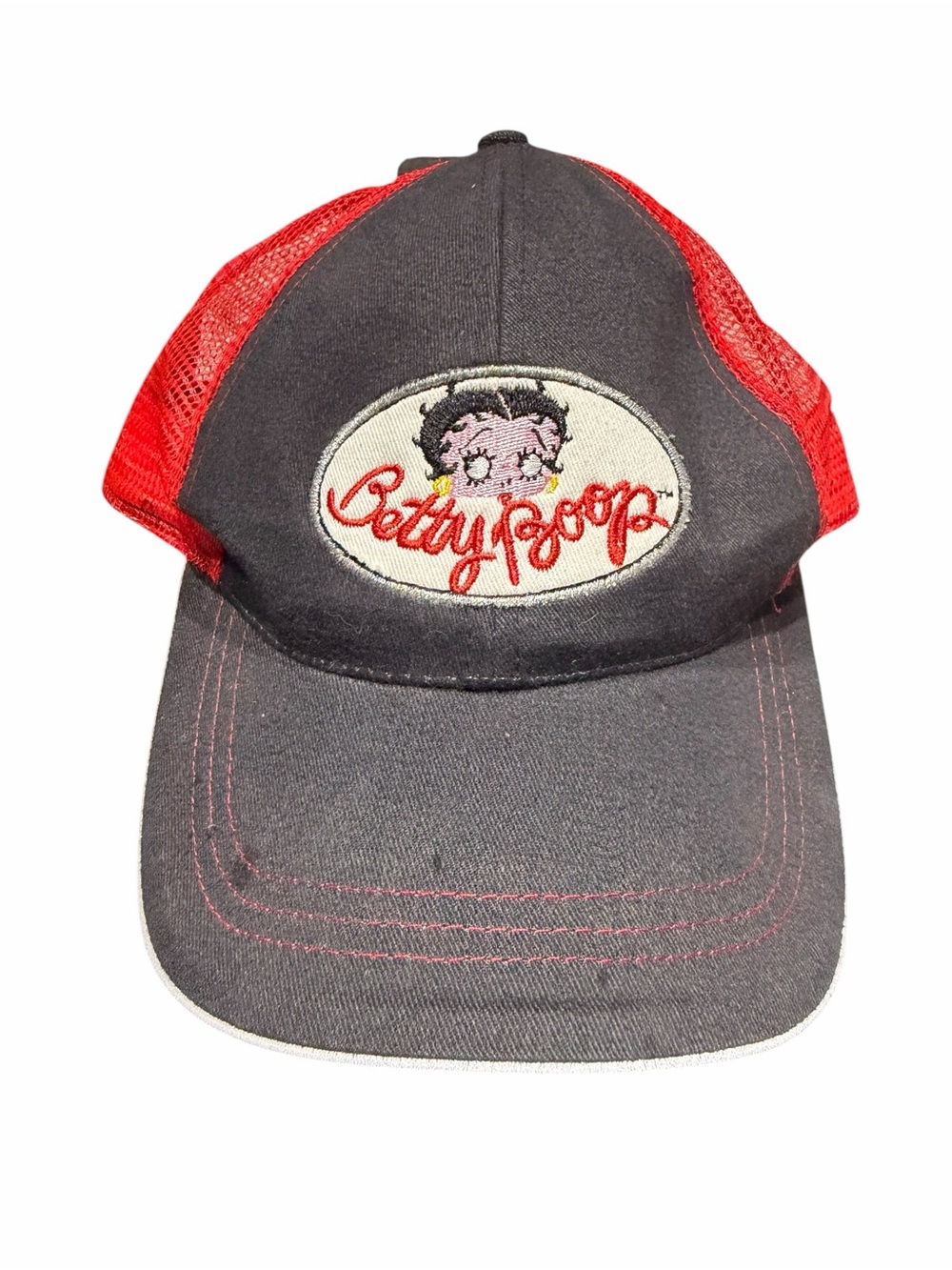Vintage Y2K Betty Boop Trucker Hat Cap Embroidered Mesh Snapback Gray Red NWT -